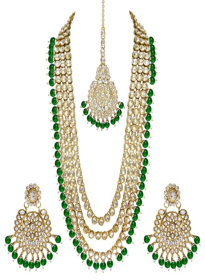 Aheli Indian Ethnic Wedding Faux Kundan Beaded Bridal Long Necklace Earring & Maang Tikka Traditional Bharatanatyam jewellery set Gift for Women - Image 1