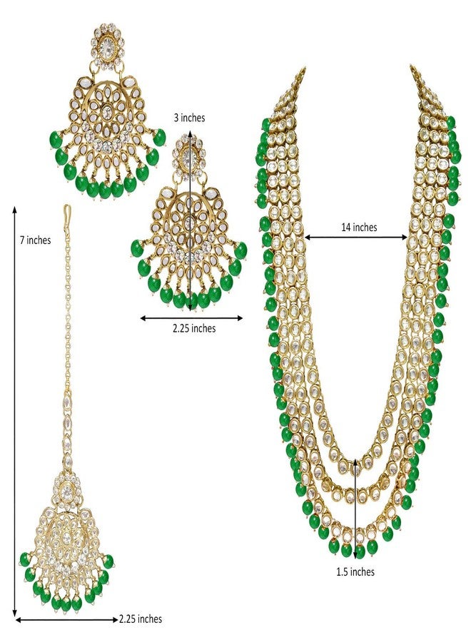 Aheli Indian Ethnic Wedding Faux Kundan Beaded Bridal Long Necklace Earring & Maang Tikka Traditional Bharatanatyam jewellery set Gift for Women - Image 4