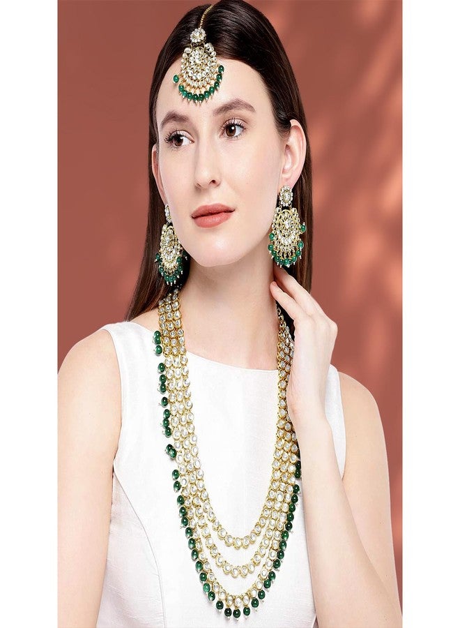 Aheli Indian Ethnic Wedding Faux Kundan Beaded Bridal Long Necklace Earring & Maang Tikka Traditional Bharatanatyam jewellery set Gift for Women - Image 2