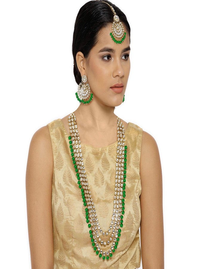 Aheli Indian Ethnic Wedding Faux Kundan Beaded Bridal Long Necklace Earring & Maang Tikka Traditional Bharatanatyam jewellery set Gift for Women - Image 5