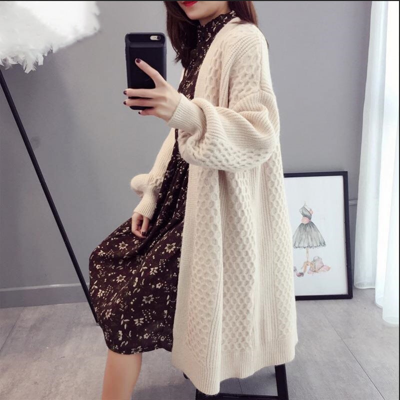 Trendy Long Knitted Top Cardigan Sweater Jacket Womens Loose-Fit Medium-Length V-Neck Pullover Spring Autumn New Arrival Khaki 