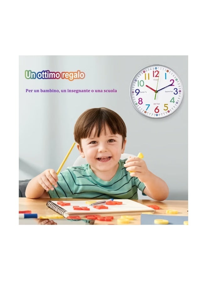 Educational Wall Clock for Kids, Learn to Tell Time, Colorful Numbers - Image 2