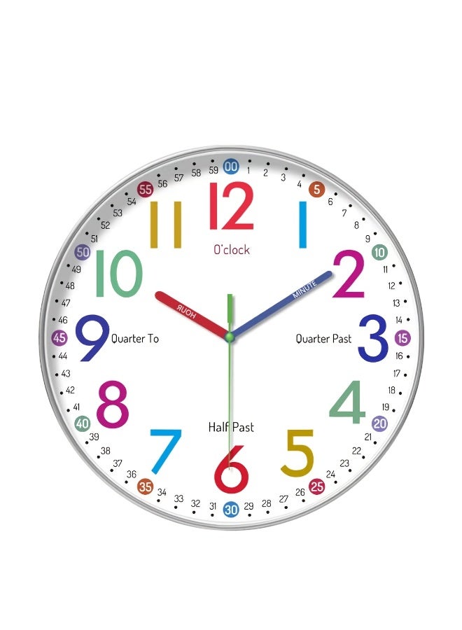 Educational Wall Clock for Kids, Learn to Tell Time, Colorful Numbers - Image 1
