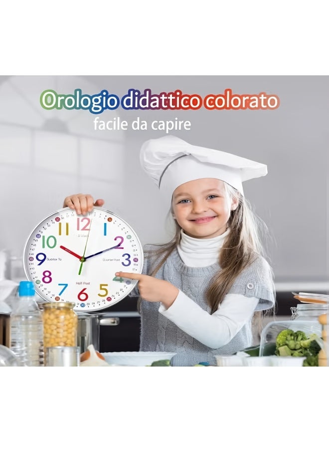 Educational Wall Clock for Kids, Learn to Tell Time, Colorful Numbers - Image 5