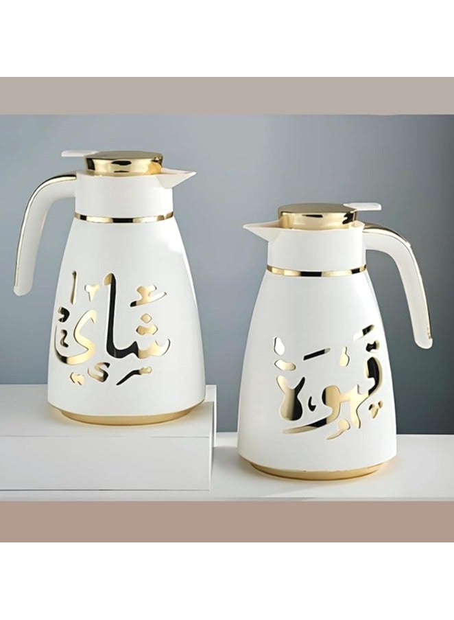 جيرماكس ترمس حراري جيرماكس سعة 1 لتر مع بطانة زجاجية وردية، خط عربي، زر ضغط، يحافظ على السخونة لمدة 12 ساعة، بارد لمدة 24 ساعة، مثالي لشهر رمضان والعيد والسفر والمناسبات والنزهات والشاي والقهوة (ذهبي - شاي أبيض) - Image 2