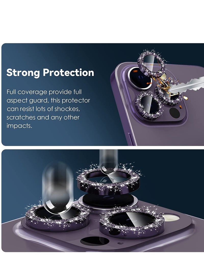 for iPhone 14 Pro - iPhone 14 Pro Max Camera Lens Protector, 9H Tempered Glass Camera Cover Screen Protector Metal Individual Ring for iPhone 14Pro 6.1 inch iPhone 14 ProMax 6.7 inch (Deep Purple  - Image 3