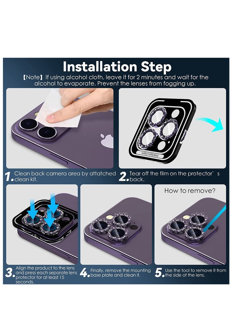 for iPhone 14 Pro - iPhone 14 Pro Max Camera Lens Protector, 9H Tempered Glass Camera Cover Screen Protector Metal Individual Ring for iPhone 14Pro 6.1 inch iPhone 14 ProMax 6.7 inch (Deep Purple  - Image 5