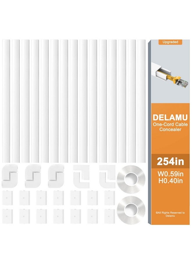 Delamu Delamu 254in Cord Covers for Wires on Wall, One-Cable Cord Hider, Cable Hider Wire Covers for Cords on Wall, Easy-to-Install Cables Cover Raceway, Cable Management Kit, 15x L16.9in W0.59 H0.4in, White  - Image 1