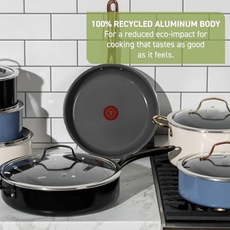 T-fal Preserve Ceramic, Ceramic Non Stick Fry Pan 12 Inch, Oven Broiler Safe 350F, Inoceram Glide Technology, Even Heat Base, Nonstick Cookware, Pots and Pans, Kitchen Frying Pan, Skillet, Black - Image 2