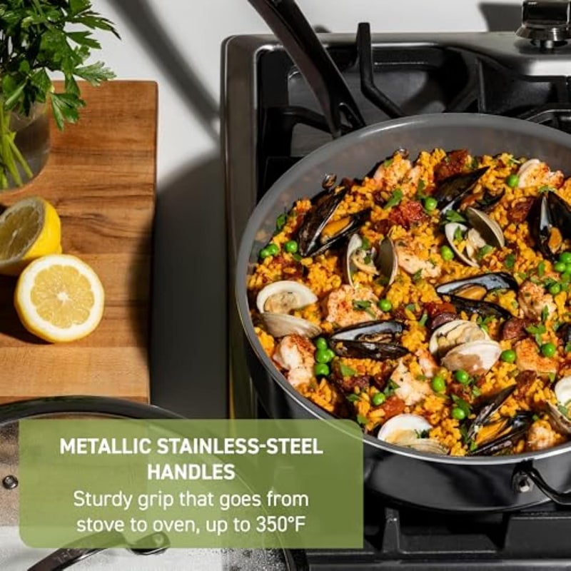 T-fal Preserve Ceramic, Ceramic Non Stick Fry Pan 12 Inch, Oven Broiler Safe 350F, Inoceram Glide Technology, Even Heat Base, Nonstick Cookware, Pots and Pans, Kitchen Frying Pan, Skillet, Black - Image 4