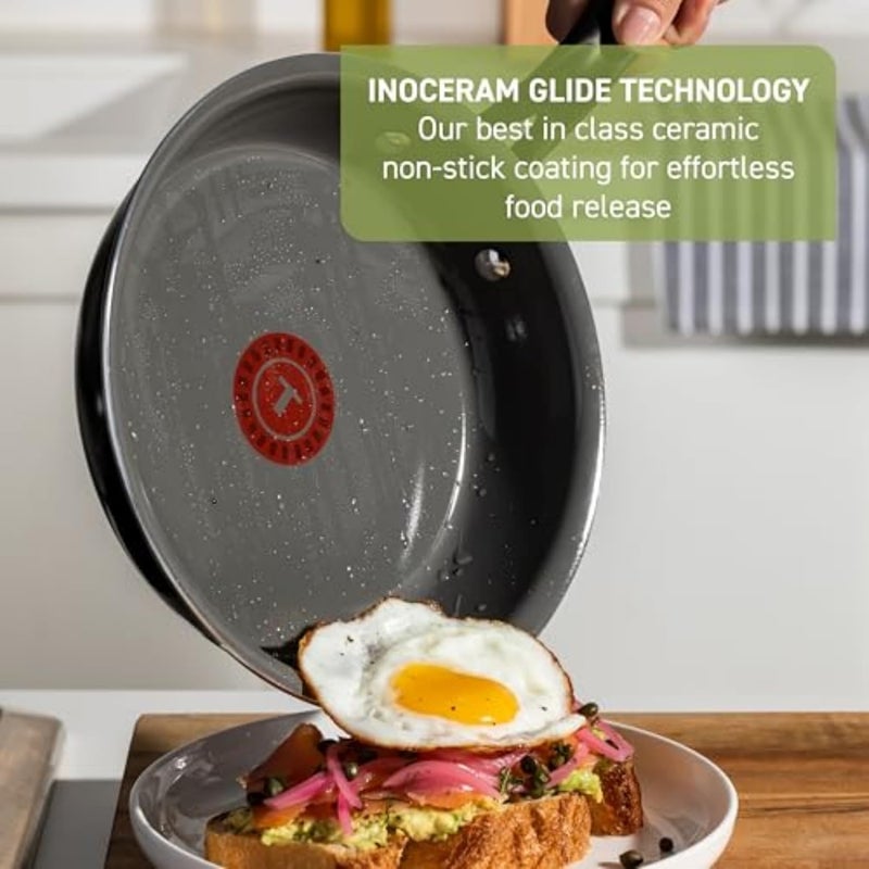 T-fal Preserve Ceramic, Ceramic Non Stick Fry Pan 12 Inch, Oven Broiler Safe 350F, Inoceram Glide Technology, Even Heat Base, Nonstick Cookware, Pots and Pans, Kitchen Frying Pan, Skillet, Black - Image 3