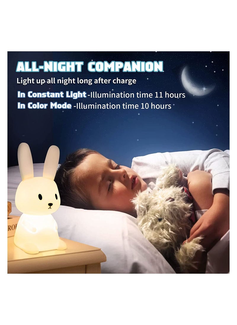 Y&D Night Light for Kids, Cute Bunny Gifts Kids Room Nursery Baby Bedroom Toddler Teen Girls Kawaii Decor, Rechargeable Silicone Lamp with 3 Hours Time & 7 Colors  - Image 4