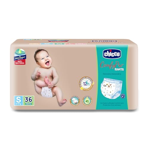 Chicco Comfy-Pro Pant Style Baby Diapers | Anti-bacterial benefits | Ultra Soft & 12hrs protection | Wetness indicator & Disposing Tapes - Small, 36 Count, 4-8 Kg - Image 1