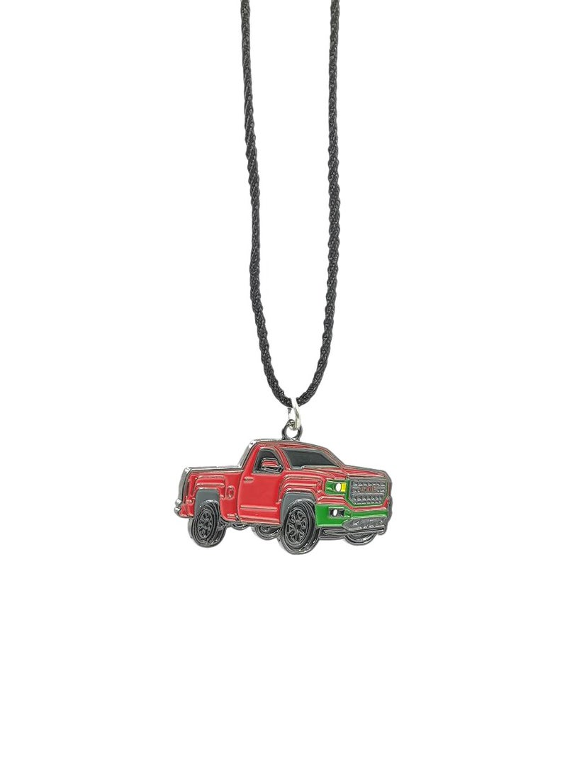 NMC Red Pickup Truck Rearview Mirror Hanging Charm with Green Grille on Black Cord, NMC Brand Novelty Vehicle Accessory - Image 4