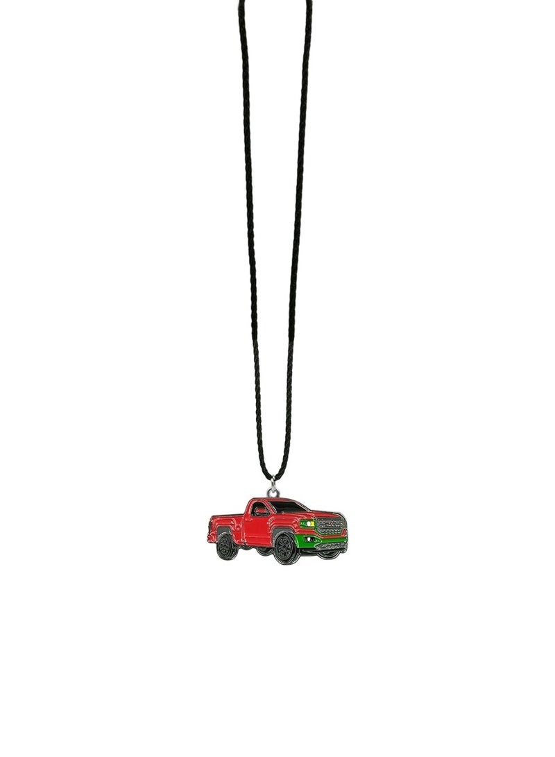 NMC Red Pickup Truck Rearview Mirror Hanging Charm with Green Grille on Black Cord, NMC Brand Novelty Vehicle Accessory - Image 3