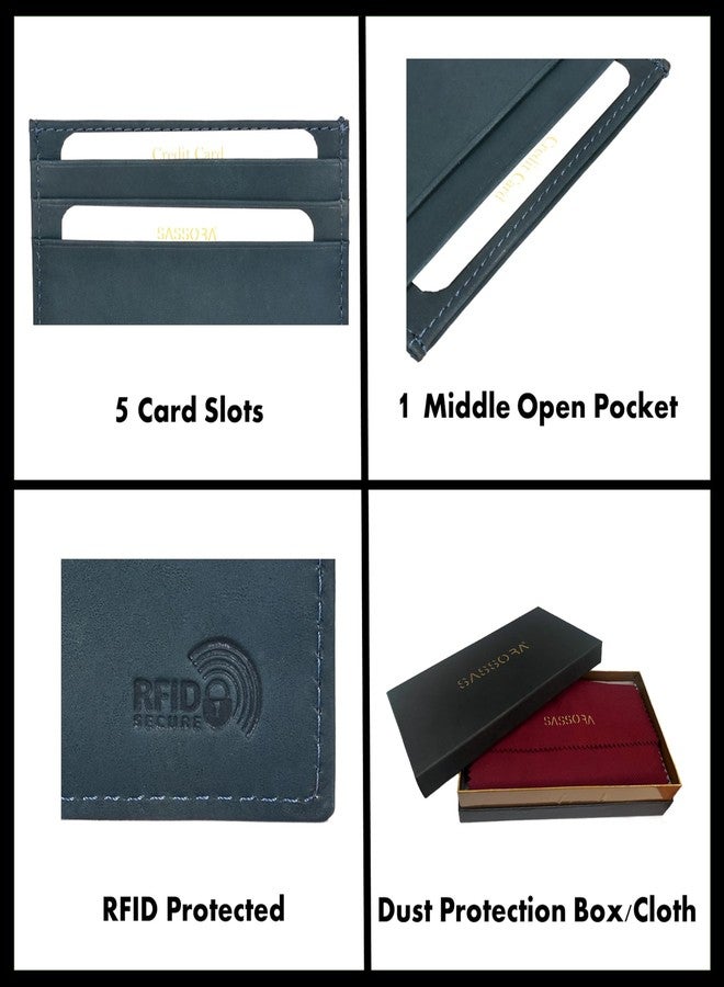 Sassora Premium Leather Slim Pocket Friendly Card Holder (Blue) - Image 3