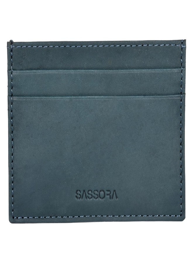 Sassora Premium Leather Slim Pocket Friendly Card Holder (Blue) - Image 1