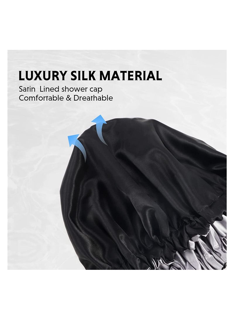 ORiTi Shower cap for women,Luxury Silk Lined Shower Cap, Machine Washable, Adjustable Size Reusable,Large Satin Shower Cap for all hair - Image 3