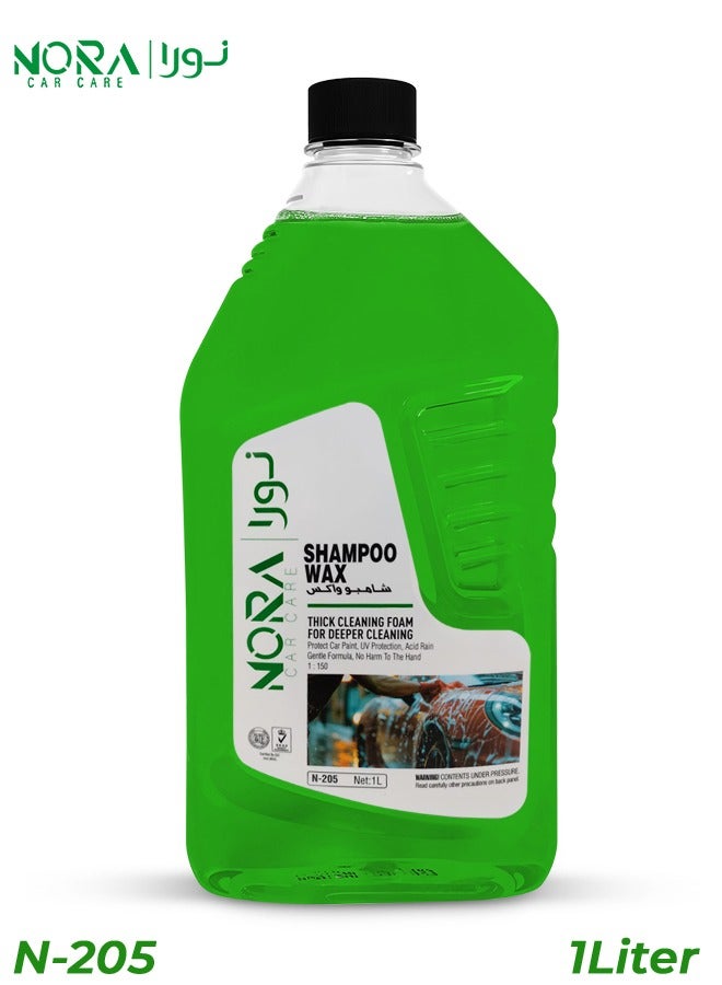 NORA Car Shampoo Wax 1L (N-205) – Thick Cleaning Foam for Deep Car Wash | Wash & Wax in One Step, UV Protection, Acid Rain & Paint Guard, High Foam Formula, Lemon Fragrance, Safe for Car Exterior, Painted Panels, Tyres, Plastic & Vinyl Parts - Image 1