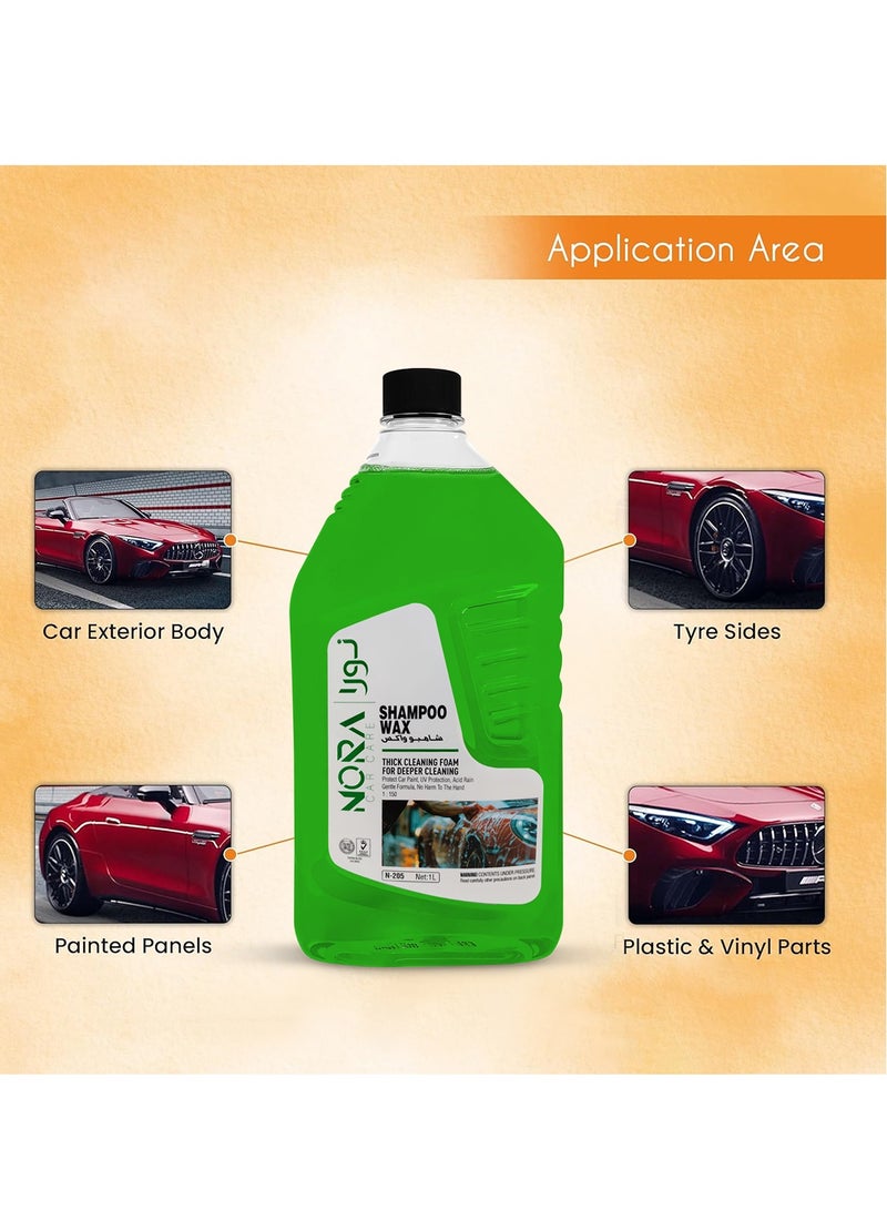 NORA Car Shampoo Wax 1L (N-205) – Thick Cleaning Foam for Deep Car Wash | Wash & Wax in One Step, UV Protection, Acid Rain & Paint Guard, High Foam Formula, Lemon Fragrance, Safe for Car Exterior, Painted Panels, Tyres, Plastic & Vinyl Parts - Image 3