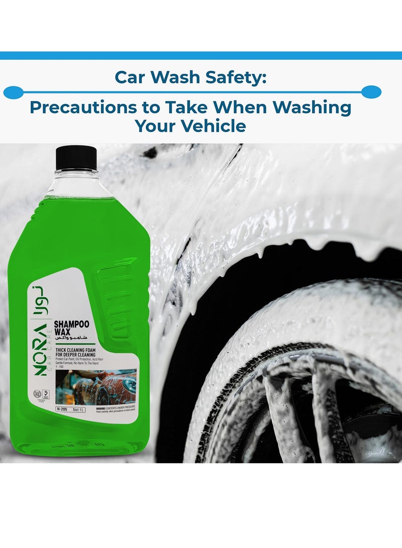 NORA Car Shampoo Wax 1L (N-205) – Thick Cleaning Foam for Deep Car Wash | Wash & Wax in One Step, UV Protection, Acid Rain & Paint Guard, High Foam Formula, Lemon Fragrance, Safe for Car Exterior, Painted Panels, Tyres, Plastic & Vinyl Parts - Image 5