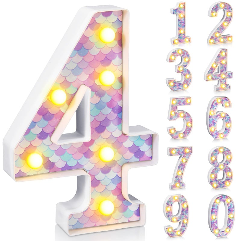 Glooglitter Mermaid Birthday Party Decoration, Decorative LED Glowing Numbers Mermaid Theme Marquee Digital Lights Table Centerpiece for Kids Under The Sea Birthday Baby Shower Party Decoration(4) - Image 2