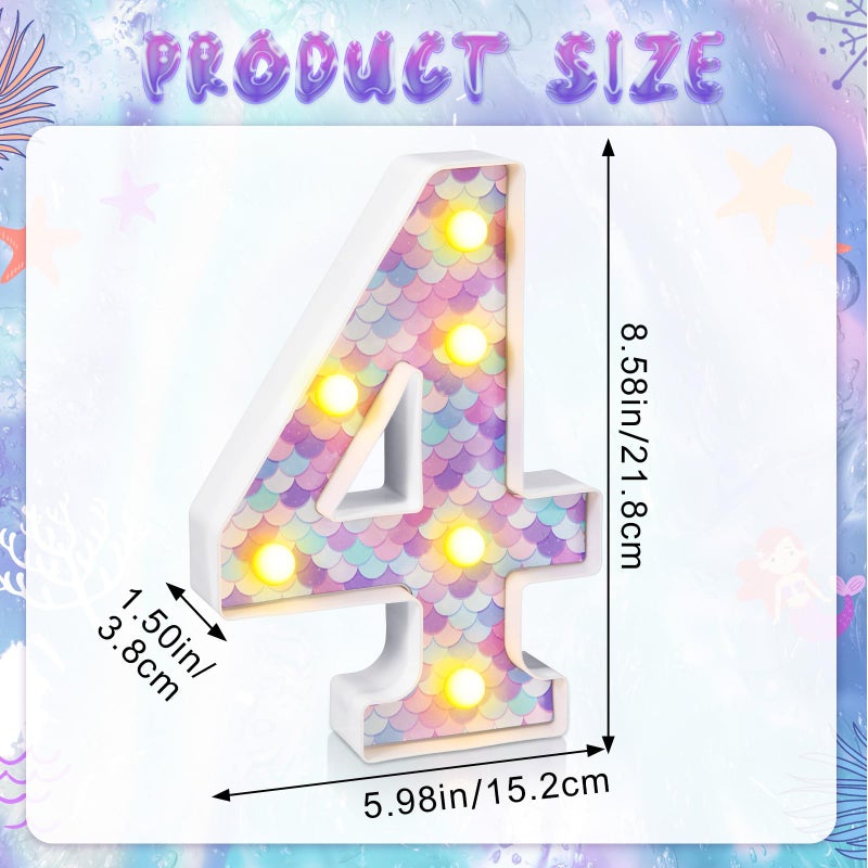 Glooglitter Mermaid Birthday Party Decoration, Decorative LED Glowing Numbers Mermaid Theme Marquee Digital Lights Table Centerpiece for Kids Under The Sea Birthday Baby Shower Party Decoration(4) - Image 4