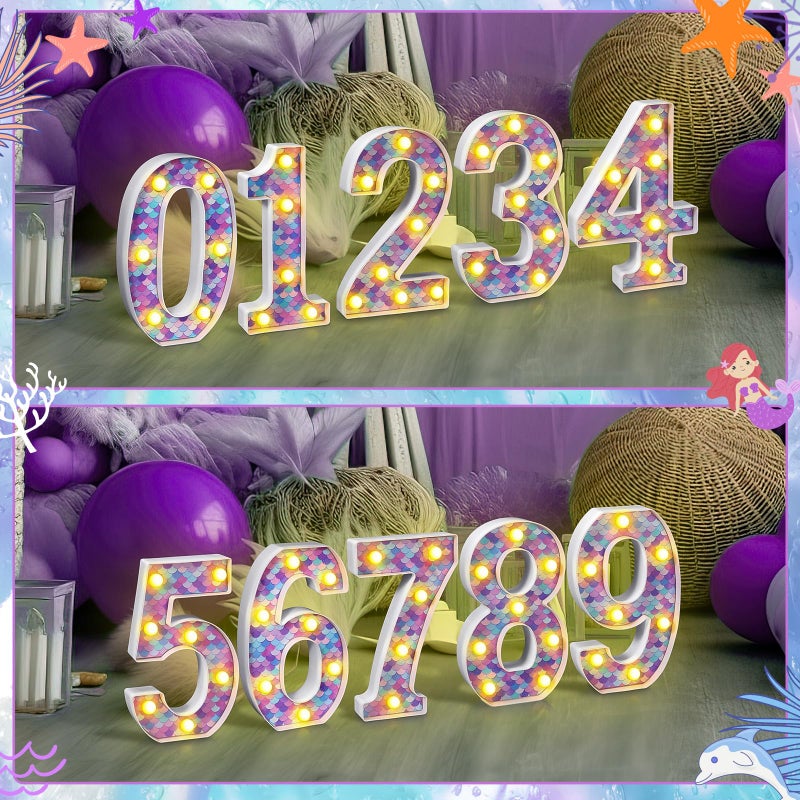 Glooglitter Mermaid Birthday Party Decoration, Decorative LED Glowing Numbers Mermaid Theme Marquee Digital Lights Table Centerpiece for Kids Under The Sea Birthday Baby Shower Party Decoration(4) - Image 3