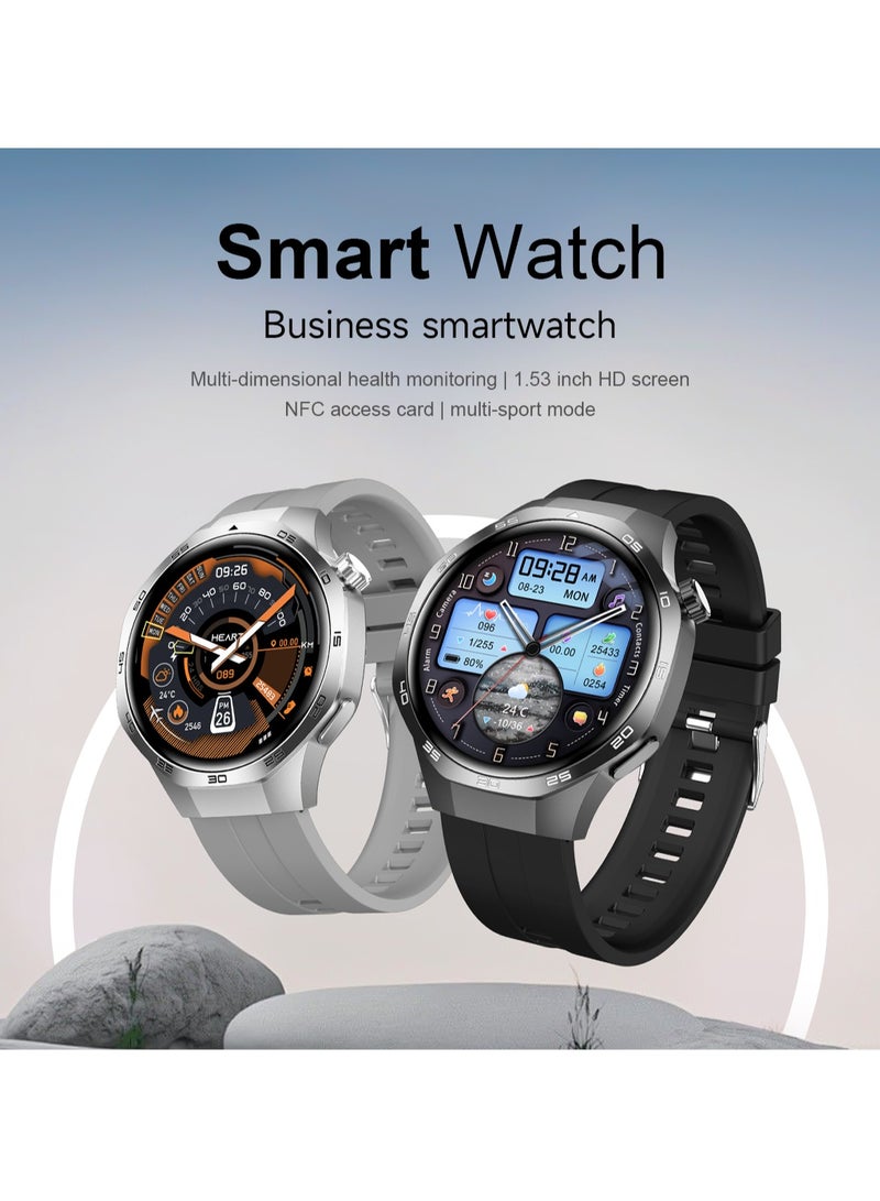 RollsTimi  Men's Smart Watch, Fashion Business Watch, 1.53-Inch High-Definition Screen, Bluetooth Call(Answer/Make), NFC Access Function, Voice Assistant, Health Monitoring, Waterproof Sports Watch, WATCH5MAX Steel Band Silver - Image 2