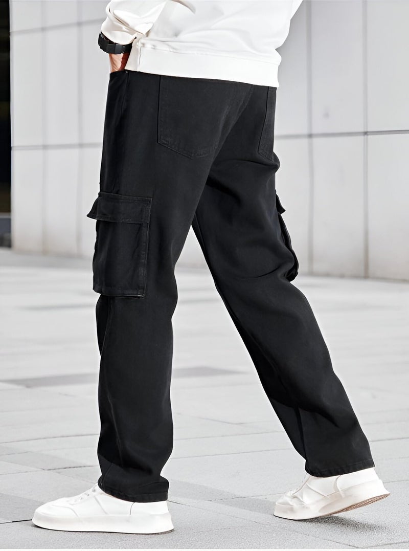 Ben Martin Men's Baggy Cargo Jeans || Oversized Loose Fit Wide Leg Denim Pants || Stretchable Roomy Pocket Casual Style || Black High Rise Jeans Size 30 - Image 5