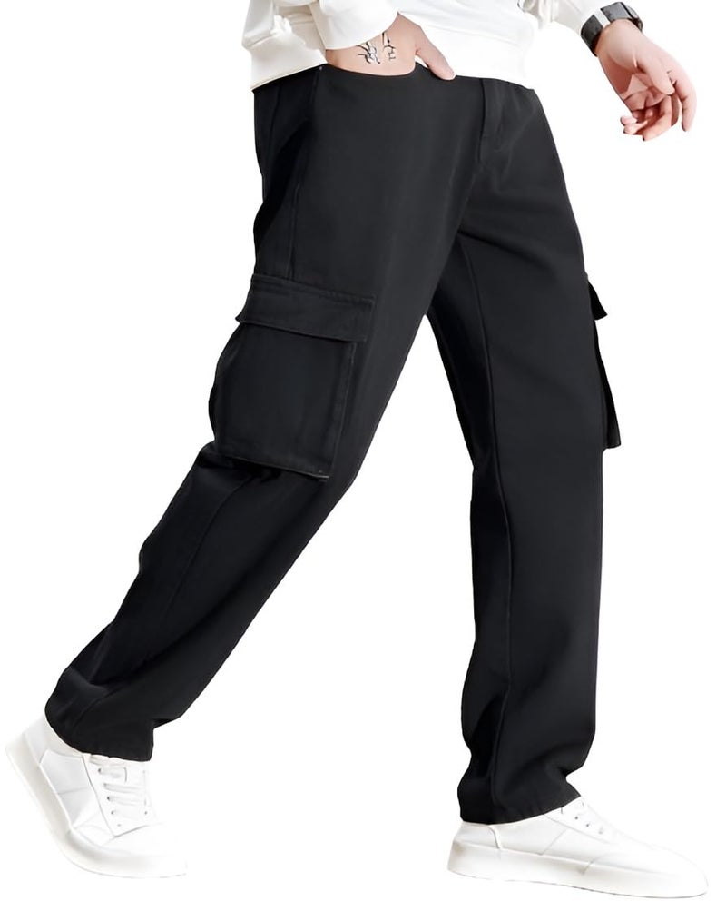 Ben Martin Men's Baggy Cargo Jeans || Oversized Loose Fit Wide Leg Denim Pants || Stretchable Roomy Pocket Casual Style || Black High Rise Jeans Size 30 - Image 1