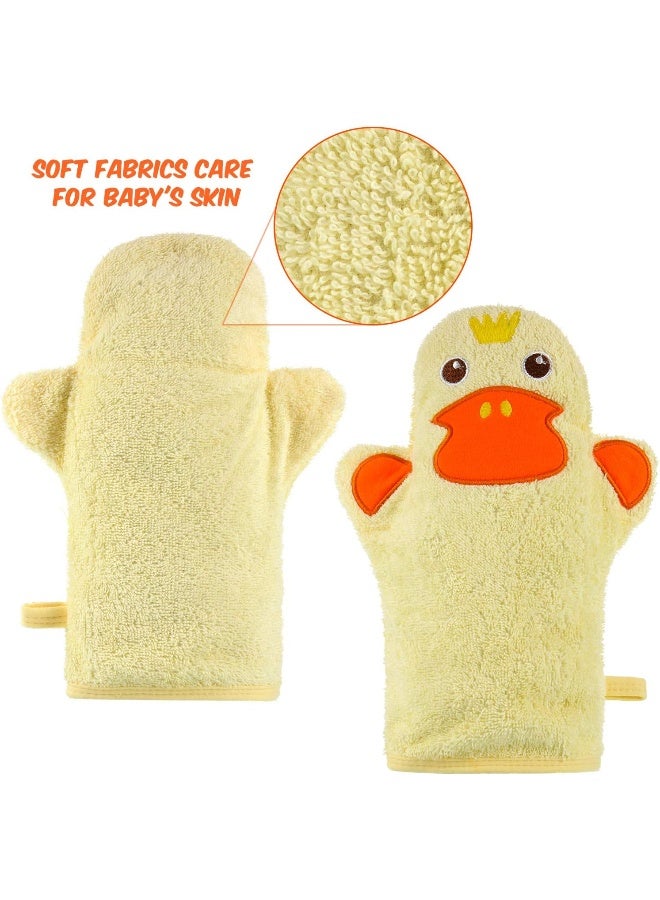 Shappy 2 Pieces Baby Bath Mitt Washcloths with Cute Animal Designs Yellow Duck Shark Cotton Towel Gentle Soft Scrub for Toddler Bath and Shower - Image 3