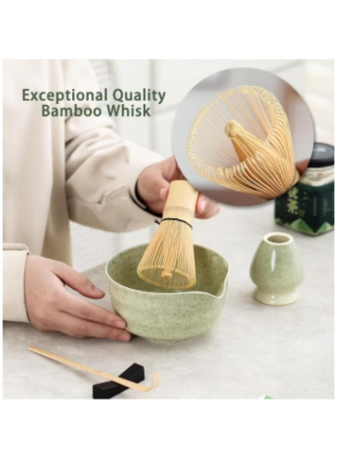 FLYHSO Matcha Tea Set 4 Piece Ceramic Bowl Whisk Kit with White Whisk Holder and Traditional Scoop for Daily Use Gift Tea Ceremony Accessories - Image 4