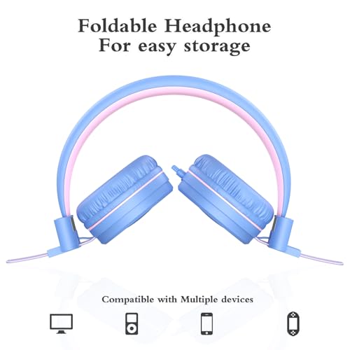 ELECDER i37 Kids Headphones for School Children Girls Boys Teens Foldable Adjustable On Ear Wired Headphones with 3.5mm Jack for Smartphones Chromebook Laptop Computer PC Tablets Trave, Purple/Pink - Image 4