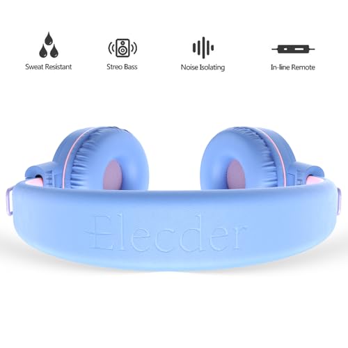 ELECDER i37 Kids Headphones for School Children Girls Boys Teens Foldable Adjustable On Ear Wired Headphones with 3.5mm Jack for Smartphones Chromebook Laptop Computer PC Tablets Trave, Purple/Pink - Image 3