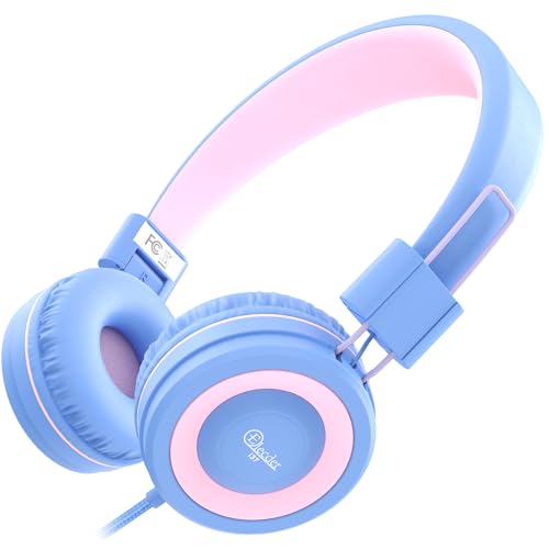 ELECDER i37 Kids Headphones for School Children Girls Boys Teens Foldable Adjustable On Ear Wired Headphones with 3.5mm Jack for Smartphones Chromebook Laptop Computer PC Tablets Trave, Purple/Pink - Image 1