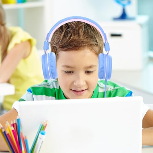 ELECDER i37 Kids Headphones for School Children Girls Boys Teens Foldable Adjustable On Ear Wired Headphones with 3.5mm Jack for Smartphones Chromebook Laptop Computer PC Tablets Trave, Purple/Pink - Image 2