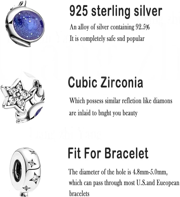 Excefore Charm Bead fits Bracelets Necklace, 925 Sterling Silver Charm Beads, Girls Jewelry Beads Women Gift Bracelets and Necklaces, Crystal Everyday Accessories - Image 1