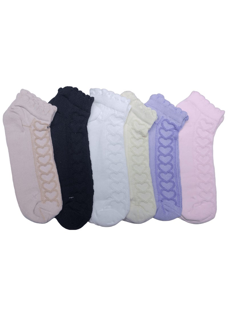 "SMARTEDGE Women's Stylish Heart Design Short Summer Socks, Very Elegant, 6-Pair Set in Assorted Colors. Trendy design for women and girls.
