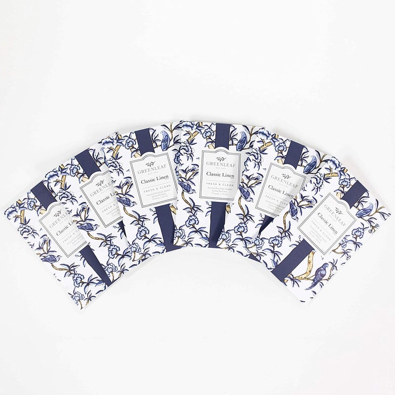 GREENLEAF Greenleaf Classic Linen Large Scented Sachet 6Pack  for Drawers Closets Linens  Air Freshener Scent Pouch  Clean Cotton Scent  Long Lasting 