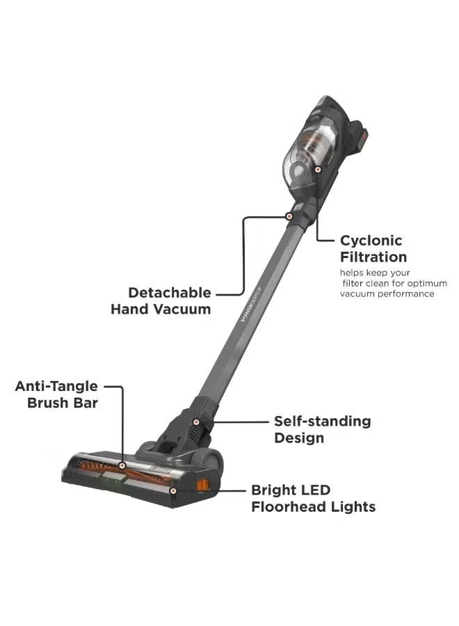 Black+Decker Cordless Stick Vacuum Cleaner, 18V, Cyclonic Filtration, Floor Sense Technology, Edge Cleaning, 40-Min Runtime, Self-Standing Design, LED Headlights - Image 2