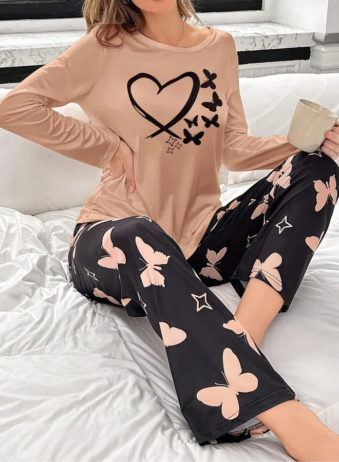 Take Two Take Two Butterfly Graphic Long Sleeve T-Shirt and Pyjama Set