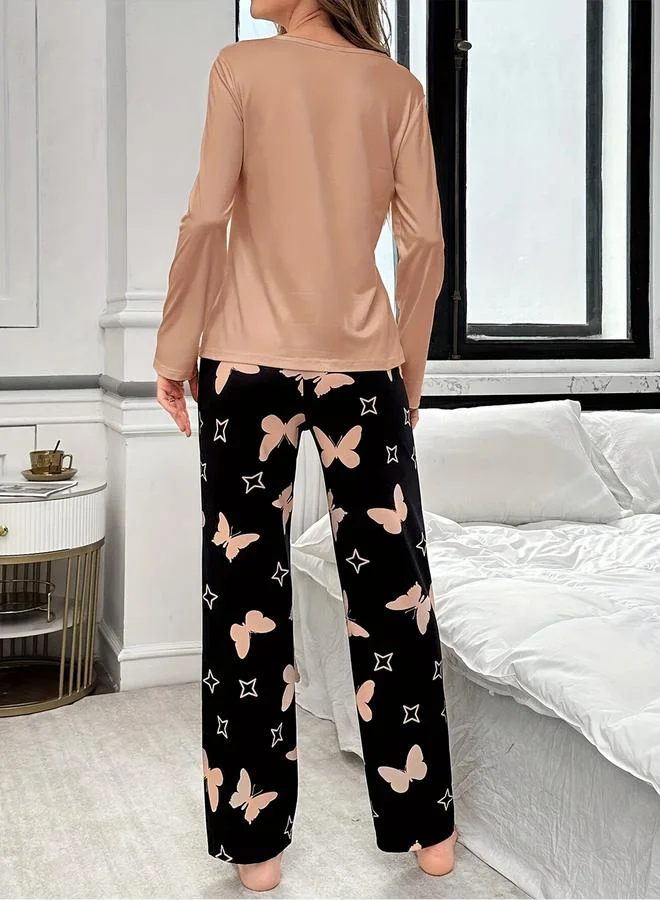 Take Two Take Two Butterfly Graphic Long Sleeve T-Shirt and Pyjama Set