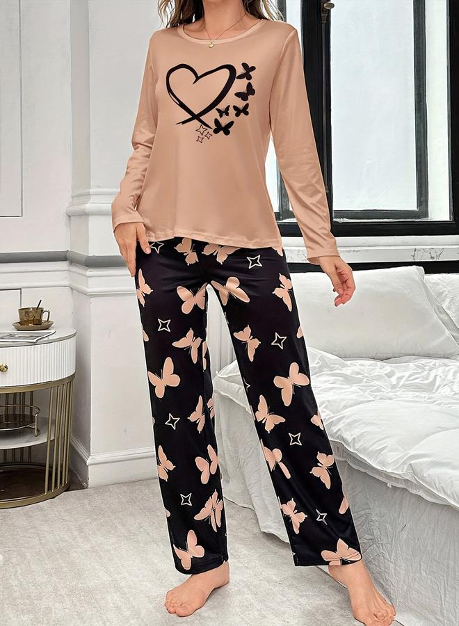 تايك تو طقم تيشيرت بأكمام طويلة بطبعة فراشة مع بنطال - Image 3