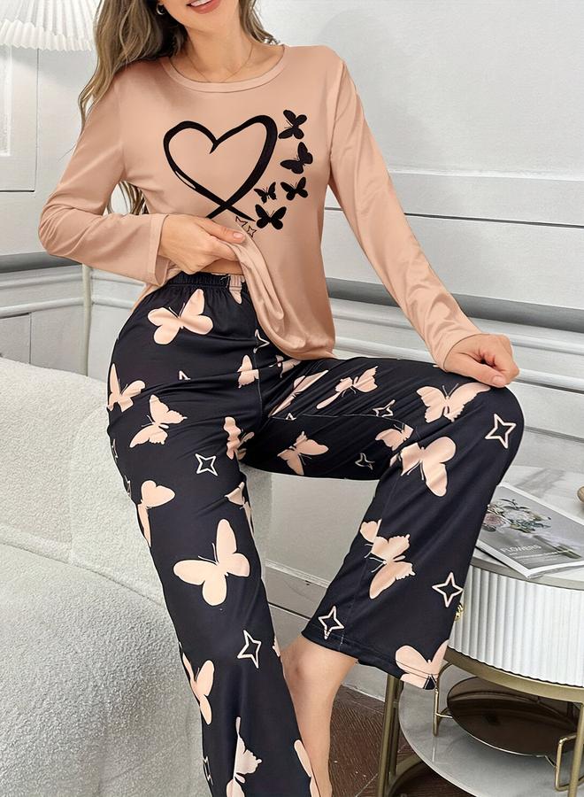 تايك تو طقم تيشيرت بأكمام طويلة بطبعة فراشة مع بنطال - Image 5