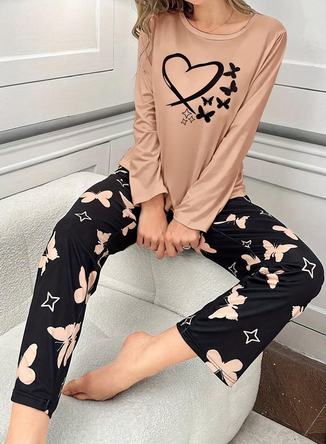 تايك تو طقم تيشيرت بأكمام طويلة بطبعة فراشة مع بنطال - Image 4