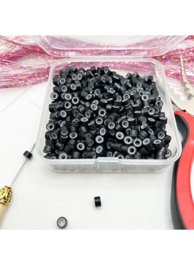 Peiyulex Hair Extension Beads Microlink Beads 5mm Silicon Beads for Hair ExtensionsSilicone Lined Micro Links Rings Beads Hair Feather Extensions Black 500pcs - Image 1