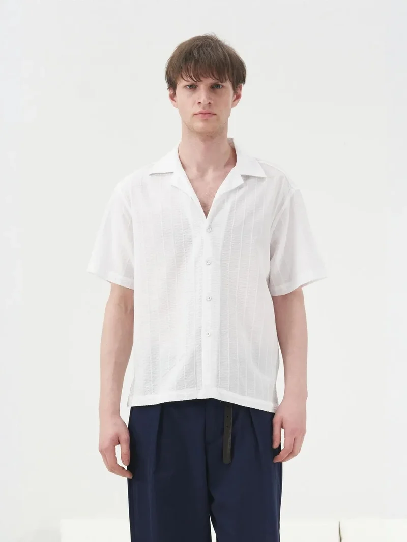 Giesto GIESTO Short Sleeve Textured Cotton Shirt