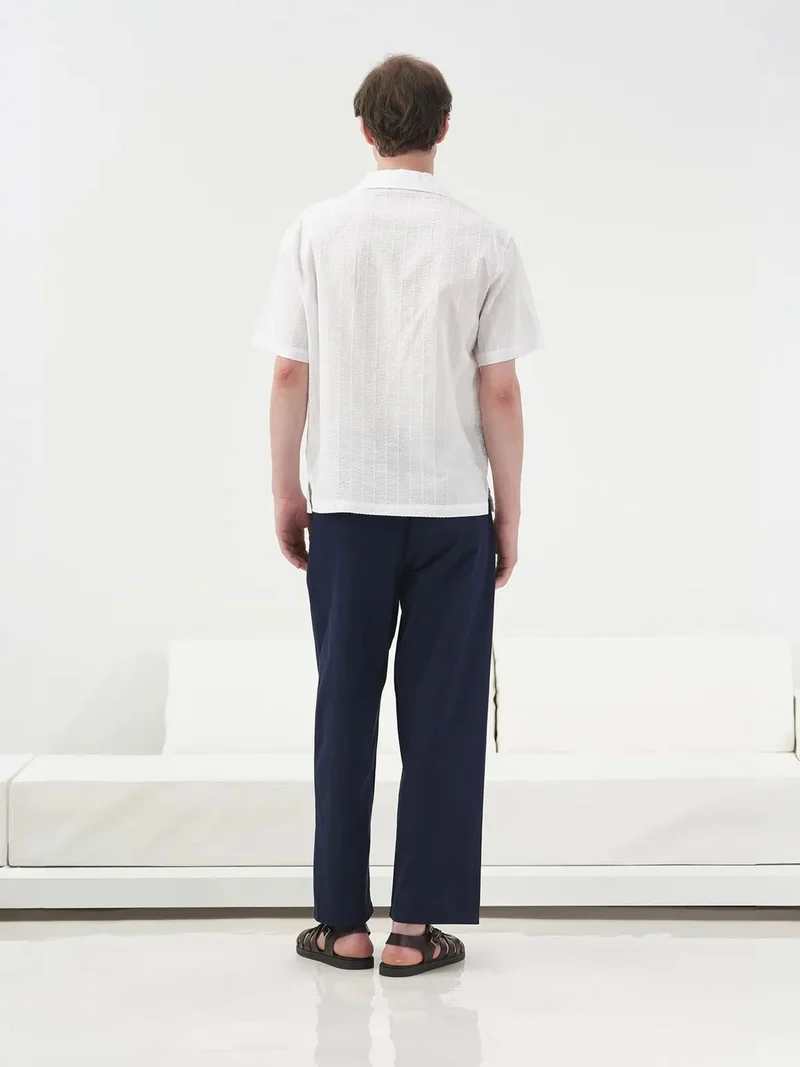 Giesto White GIESTO Short Sleeve Textured Cotton Shirt for Men | Best Price UAE