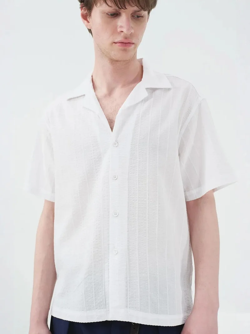 Giesto GIESTO Short Sleeve Textured Cotton Shirt